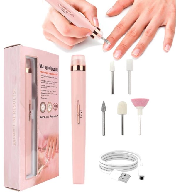 USB Rechargeable Electric Manicure Pedicure Nail Drill Set Reversible with Lamp