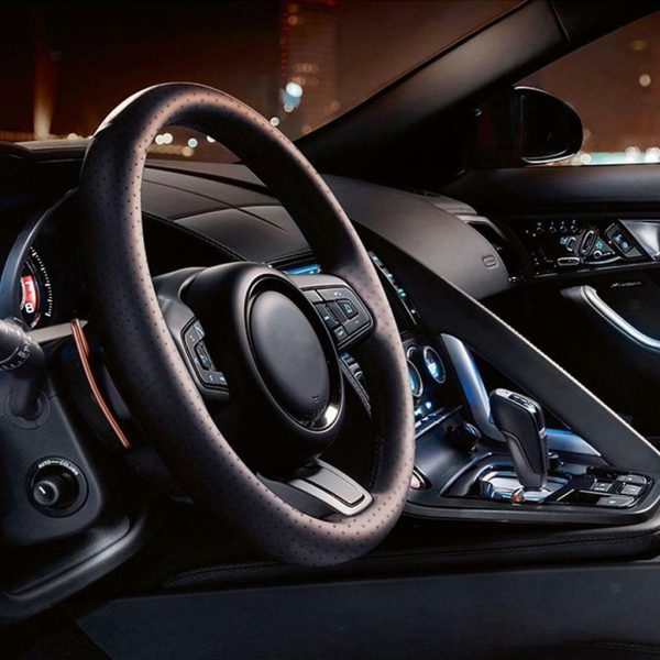 Cowhide Leather Skid Proof Black Steering Wheel Cover