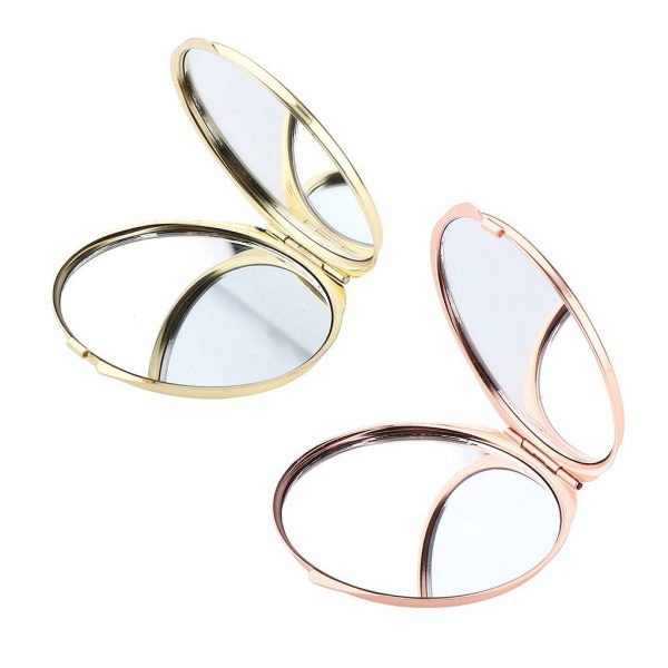 Double Side Folding Portable Pocket Handbag Makeup Mirror Silver Rose Gold 70mm